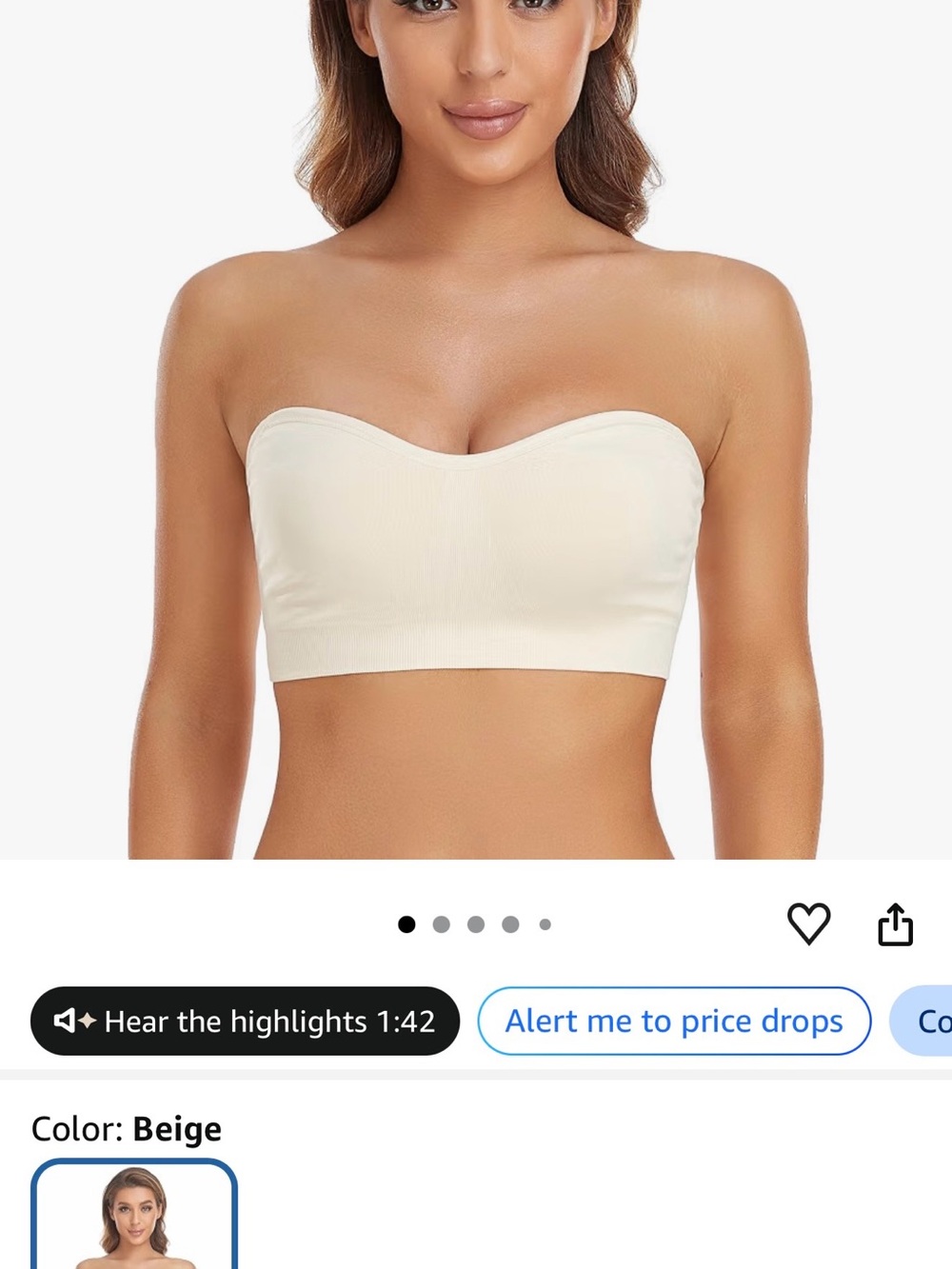 Strapless Seamless Bandeau Bra - Cream Sz L